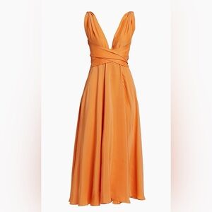 Azeeza Cirrus Silk Charmeuse Orange Midi Dress S